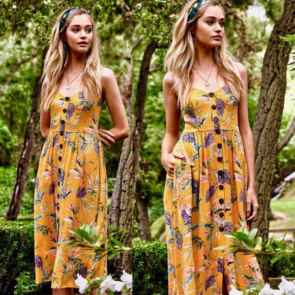 Tropical Floral Print Button Down Midi Dress - Picture 7 of 7